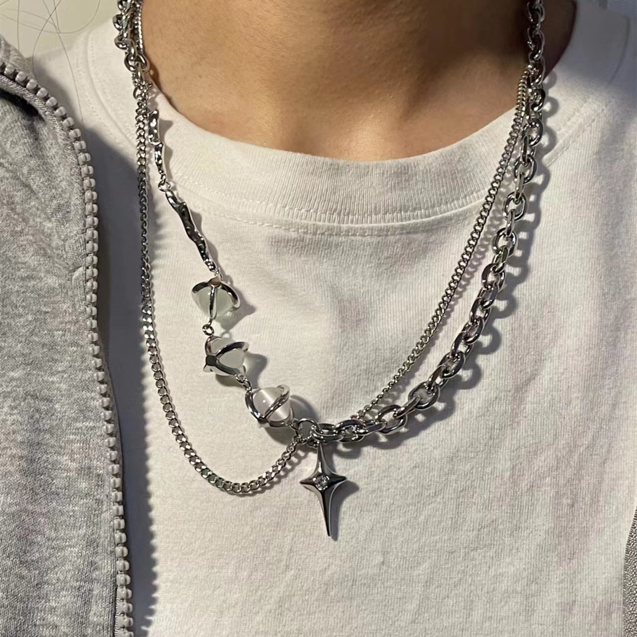 Opal Titanium Steel Necklace For Men